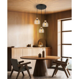 Luminosa Lighting Luminosa Swanson Cluster Pendant Ceiling Light Matt Black, Glass Amber Shades, 3X E27 - thumbnail 2