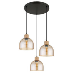Luminosa Lighting Luminosa Swanson Cluster Pendant Ceiling Light Matt Black, Glass Amber Shades, 3X E27 - thumbnail 3