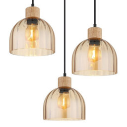 Luminosa Lighting Luminosa Swanson Cluster Pendant Ceiling Light Matt Black, Glass Amber Shades, 3X E27 - thumbnail 4