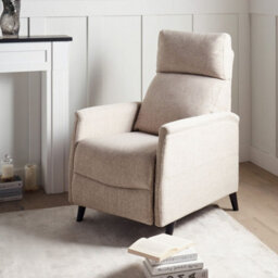 Wyld And Coco Novahome Beige Fabric Recliner Chair - Manual 3-Position Push-Back With Integrated Footrest - thumbnail 2