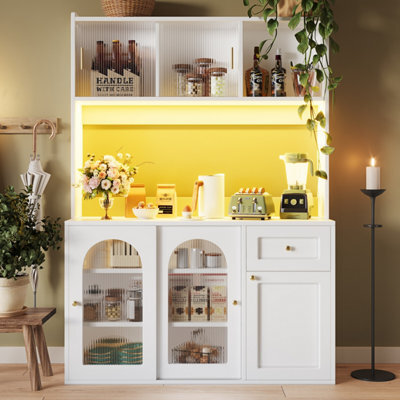 Matteo White Led Tall Sideboard Cabinet With Adjustable Shelves & Glass Doors - Modern Kitchen/dining Storage - image 1