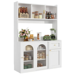 Matteo White Led Tall Sideboard Cabinet With Adjustable Shelves & Glass Doors - Modern Kitchen/dining Storage - thumbnail 9
