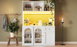 Matteo White Led Tall Sideboard Cabinet With Adjustable Shelves & Glass Doors - Modern Kitchen/dining Storage - thumbnail 4