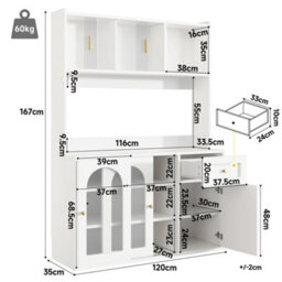 Matteo White Led Tall Sideboard Cabinet With Adjustable Shelves & Glass Doors - Modern Kitchen/dining Storage - thumbnail 5