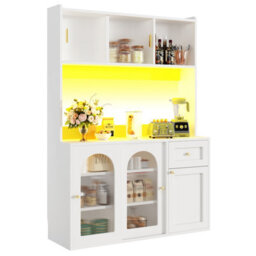 Matteo White Led Tall Sideboard Cabinet With Adjustable Shelves & Glass Doors - Modern Kitchen/dining Storage - thumbnail 6