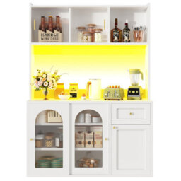 Matteo White Led Tall Sideboard Cabinet With Adjustable Shelves & Glass Doors - Modern Kitchen/dining Storage - thumbnail 7