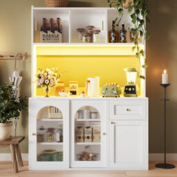 Matteo White Led Tall Sideboard Cabinet With Adjustable Shelves & Glass Doors - Modern Kitchen/dining Storage - thumbnail 1