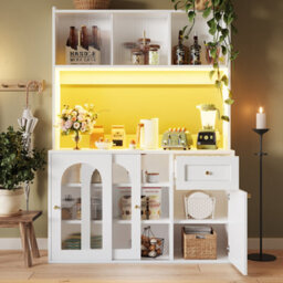 Matteo White Led Tall Sideboard Cabinet With Adjustable Shelves & Glass Doors - Modern Kitchen/dining Storage - thumbnail 2