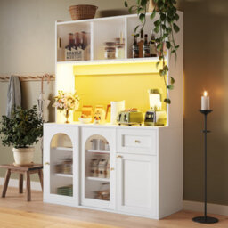 Matteo White Led Tall Sideboard Cabinet With Adjustable Shelves & Glass Doors - Modern Kitchen/dining Storage - thumbnail 3