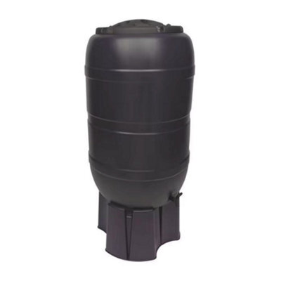 Strata 210L Classic Water Butt Set - Black Recycled Plastic,  Includes Stand & Rainwater Filler, 210L Capacity