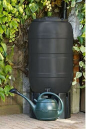 Strata 210L Classic Water Butt Set - Black Recycled Plastic,  Includes Stand & Rainwater Filler, 210L Capacity - thumbnail 2