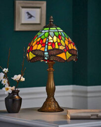 "K Living 8"" Mitcham Tiffany Glass Dragon Fly Table Lamp" - thumbnail 2