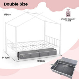 Heavy Duty Metal Platform Double House Bed Frame With 2 Storage Drawers - thumbnail 3
