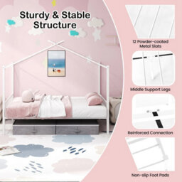 Heavy Duty Metal Platform Double House Bed Frame With 2 Storage Drawers - thumbnail 2