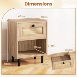 2 Pack Rattan Nightstand Boho Style Bedside Table W/ Drawer - thumbnail 2