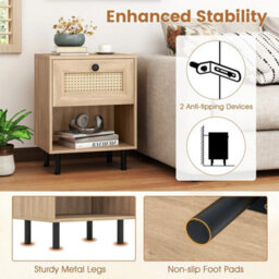 2 Pack Rattan Nightstand Boho Style Bedside Table W/ Drawer - thumbnail 5