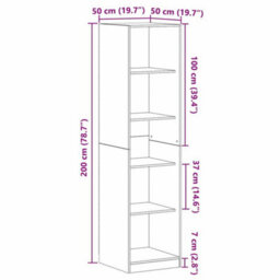 Berkfield Black Oak Wardrobe - 50 X 50 X 200 Cm - Made Of Engineered Wood - thumbnail 9