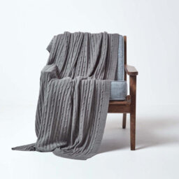 Homescapes Cotton Cable Knit Throw Grey, 130 X 170 Cm - thumbnail 2