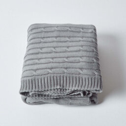 Homescapes Cotton Cable Knit Throw Grey, 130 X 170 Cm - thumbnail 3