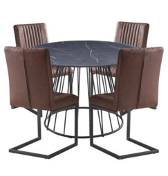 Hallowood Furniture Cullompton Large 120Cm Round Table With 4 Brown Leather Effect Dining Chairs - thumbnail 8