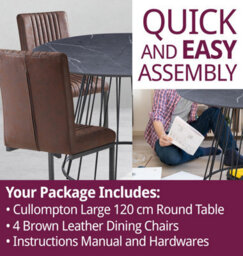 Hallowood Furniture Cullompton Large 120Cm Round Table With 4 Brown Leather Effect Dining Chairs - thumbnail 7