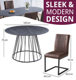 Hallowood Furniture Cullompton Large 120Cm Round Table With 4 Brown Leather Effect Dining Chairs - thumbnail 3