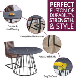 Hallowood Furniture Cullompton Large 120Cm Round Table With 4 Brown Leather Effect Dining Chairs - thumbnail 2
