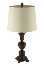 Orsina Neoclassical Bronze Table Lamp, Ornate Fleur-De-Lis Base & Grey Linen Shade, Lighting For Living Room - thumbnail 3