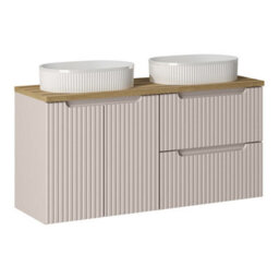 Heze Furniture Noca Vanity Bathroom Cabinet 120Cm With Oak Worktop And Basins In Cashmere - thumbnail 2