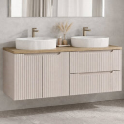 Heze Furniture Noca Vanity Bathroom Cabinet 120Cm With Oak Worktop And Basins In Cashmere
