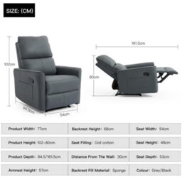 More4Homes Madrid Manual Recliner Air Leather Chair (Grey) - thumbnail 9