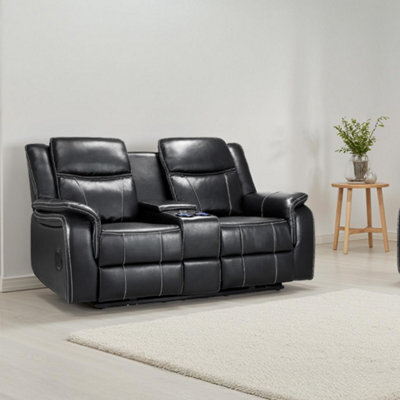Furnishings For Less UK Orlando Leather Black Electric Reclining 2 Seater Centre Console - image 1