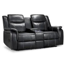 Furnishings For Less UK Orlando Leather Black Electric Reclining 2 Seater Centre Console - thumbnail 2