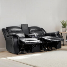 Furnishings For Less UK Orlando Leather Black Electric Reclining 2 Seater Centre Console - thumbnail 3