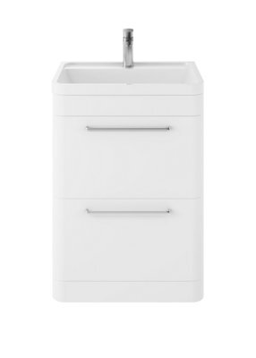 Hudson Reed Solar Floor Standing 2 Drawer Vanity Unit & Polymarble Basin, Pure White Matt, 600 X 840 X 450mm - image 1