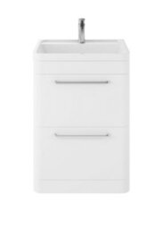 Hudson Reed Solar Floor Standing 2 Drawer Vanity Unit & Polymarble Basin, Pure White Matt, 600 X 840 X 450mm - thumbnail 1