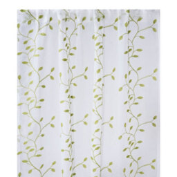 Living And Home White 2-Piece Set With Green Leaf Embroidered Semi-Sheer Curtains, 130 X 240 Cm - thumbnail 6
