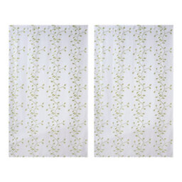 Living And Home White 2-Piece Set With Green Leaf Embroidered Semi-Sheer Curtains, 130 X 240 Cm - thumbnail 4