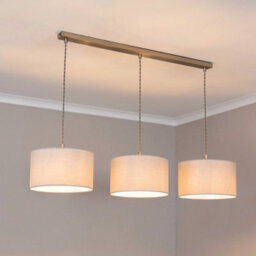 Valuelights Reni Grey Drum Shade 3 Drop Bar Brushed Chrome Diner Ceiling Pendant Light - thumbnail 1