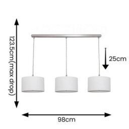 Valuelights Reni Grey Drum Shade 3 Drop Bar Brushed Chrome Diner Ceiling Pendant Light - thumbnail 6