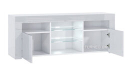 Furneo White Tv Stand 120Cm Unit Cabinet Matt & High Gloss Puzzo White Led Lights - thumbnail 2