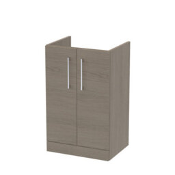 Nuie Hudson Reed Arno Floor Standing Vanity Unit, Durable 2 Soft Close Door Bathroom Sink Vanity Unit With Shelf In  Solace Oak, 500mm - thumbnail 1