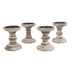 Wooden Candle Holder White Shabby Chic Pillar Candle Stick Holder Assorted 2Pcs - thumbnail 4