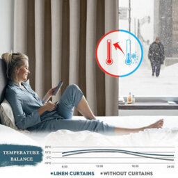 Ameha Mink 100%blackout Curtain 90X90', 260Gsm Linen Texture Fabric Ready Made,thermal Insulated For Bedroom Living Room Decor - thumbnail 7