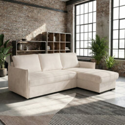 Megan Corner Sofa Bed For Living Room Polyurethane Foam Wave Spring Wooden Frame With Storage 220X90X160Cm Cream - thumbnail 1