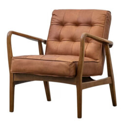 Xample Gallery Humber Vintage Brown Leather Armchair Top Grain Leather Chair With Solid Oak Frame, Mid-Century Accent Seating - thumbnail 3