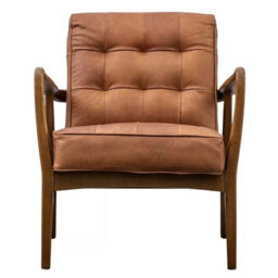 Xample Gallery Humber Vintage Brown Leather Armchair Top Grain Leather Chair With Solid Oak Frame, Mid-Century Accent Seating - thumbnail 7