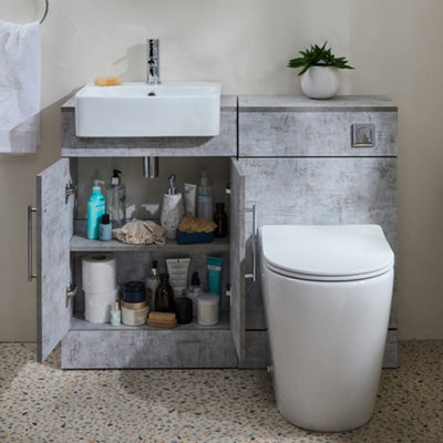 Homestylestore 1050mm Concrete Grey Bathroom Combination Vanity Wc Unit Toilet Pan And Chrome T Bar Handle - image 1