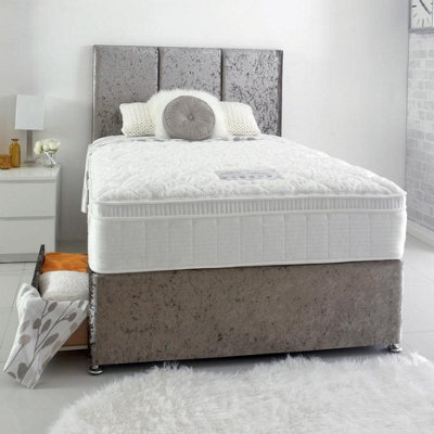 Divan Base Direct Dura Bed Celebration Deluxe 1800 Pocket Sprung Cushioned Divan Bed Set 3Ft Single 2 Drawers Side - Plush Velvet Light Silver - image 1