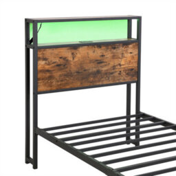 Abrihome 3Ft Single Metal Bed Frame With Led Lighting, Storage Drawer & Usb/type-C Ports 90X190Cm Black & Walnut For Teens And Adults - thumbnail 7